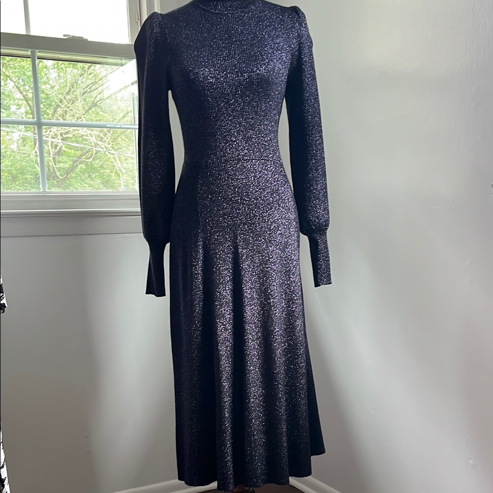 Ann Taylor Blue Sheath Dress with Bishop Sleeves